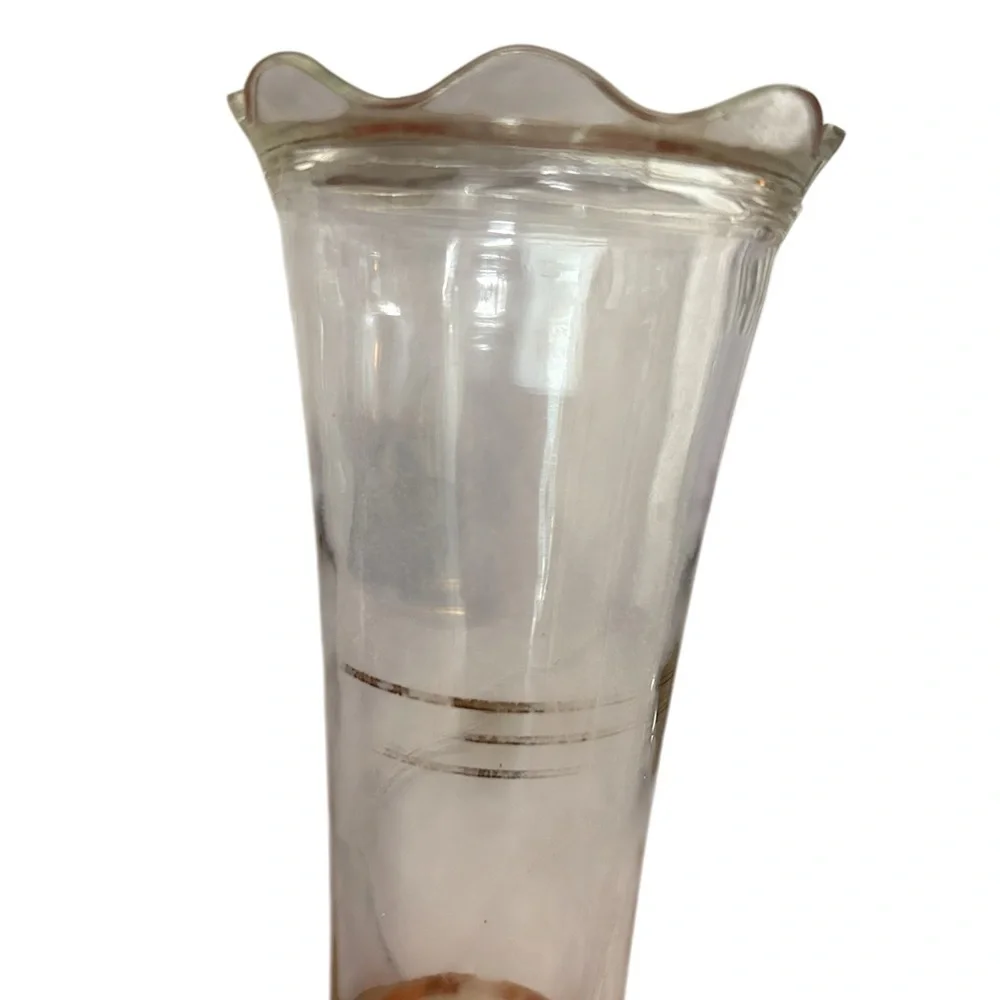 Vintage Bartlett Collin Bud Vase Frosted Pink Hand Painted Gold Trim 9” MCM